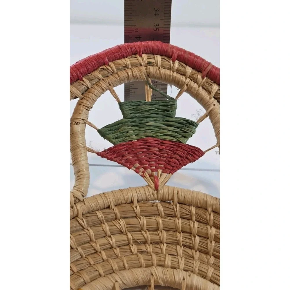 Natural Hand‎ Woven Boho Chic Basket Round Red Green Yellow Orange